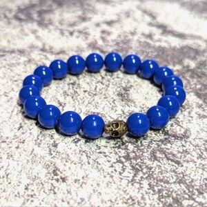 Blue Beaded Bracelet with Skull Charm